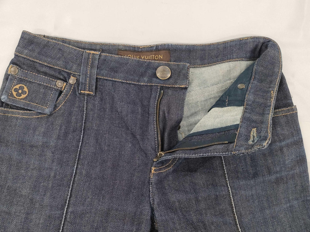 Louis Vuitton Dark Wash Denim Wide Leg Capri Jeans Contrast Stitch FR 36 US 4