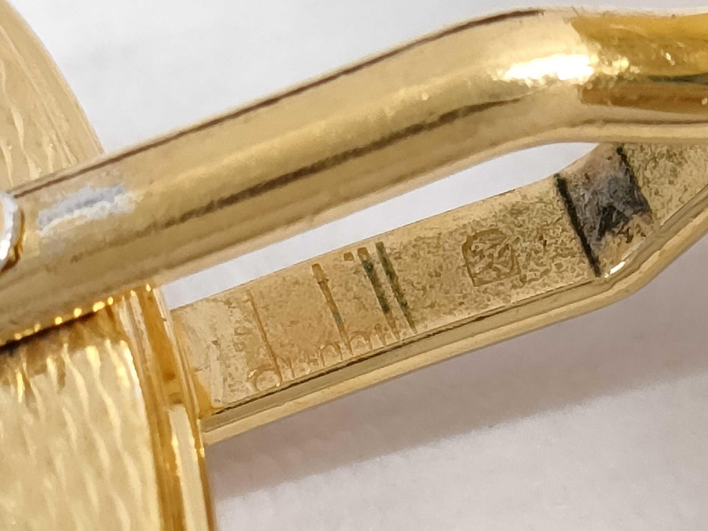Dunhill Gold Tone Cufflinks Tie Bar Set Geometric Triangle Inlay Vintage Luxury