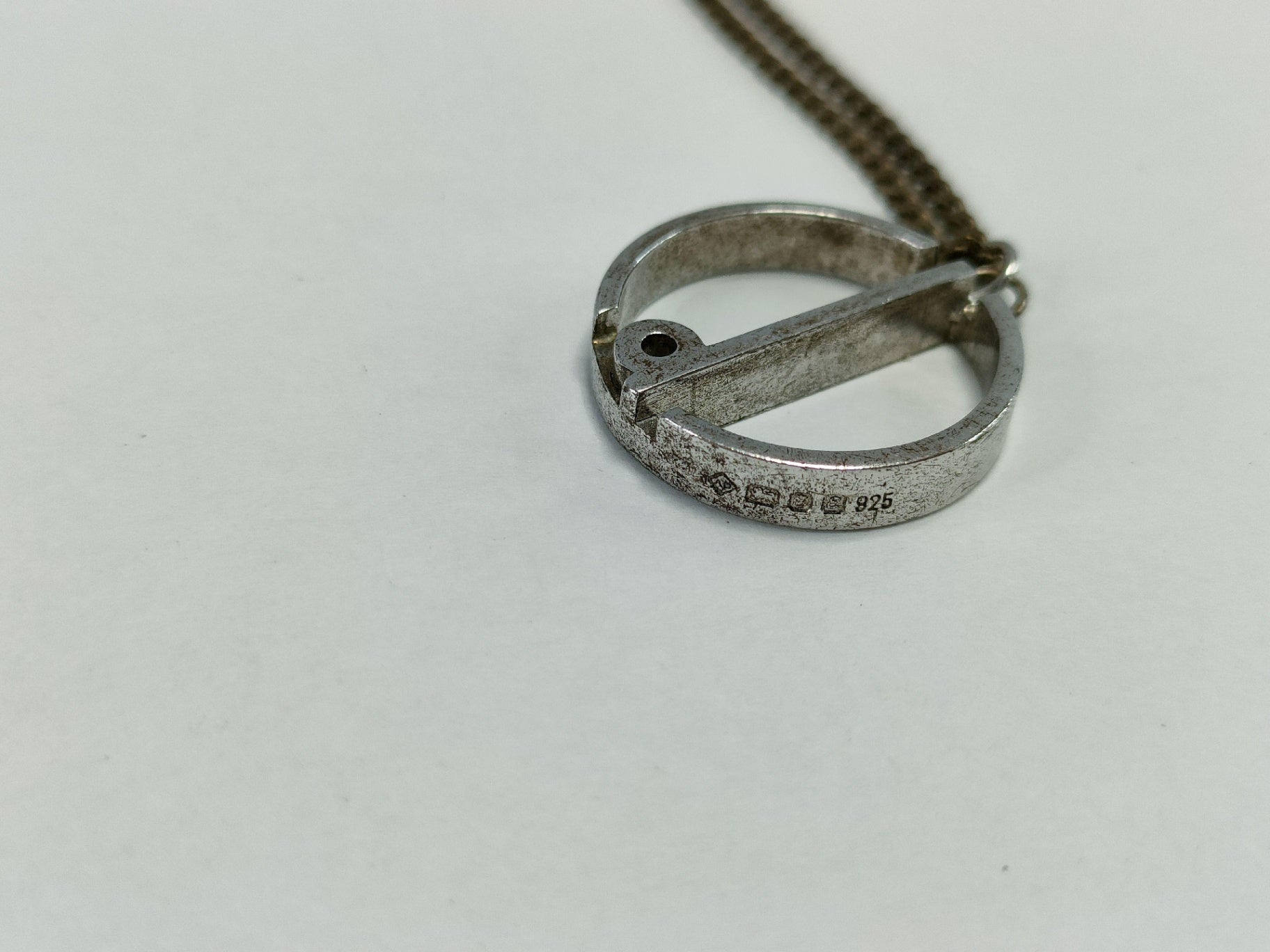 Dunhill SV925 Sterling Silver Circular Bar Pendant Necklace Minimalist 6.5g