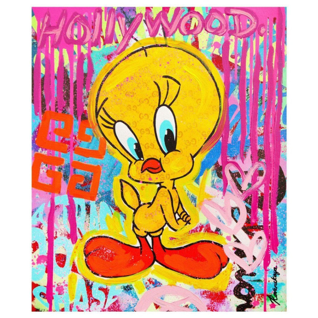 Nastya Rovenskaya Original Mixed Media "Tweety the Untamed" Signed 24x20 COA