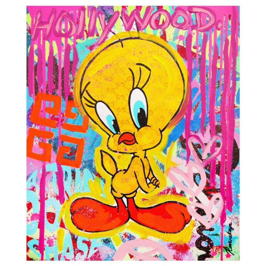 Nastya Rovenskaya Original Mixed Media "Tweety the Untamed" Signed 24x20 COA
