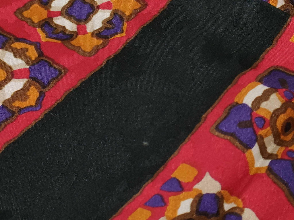 Yves Saint Laurent Silk Scarf Geometric Tile Print Red Black Gold 85cm Vintage