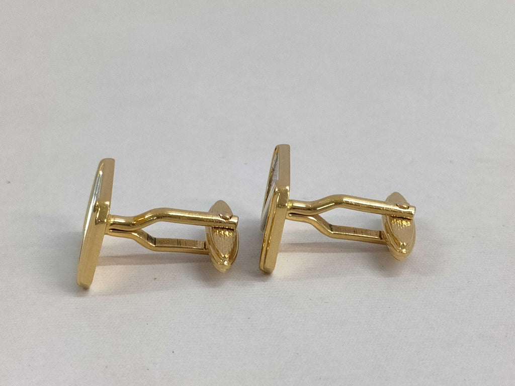 Dunhill Gold Tone Cufflinks Tie Bar Set Geometric Triangle Inlay Vintage Luxury