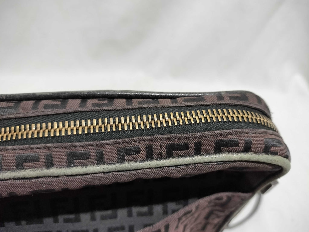 Fendi Zucchino Canvas Crossbody Bag Brown Monogram Silver Hardware Authentic