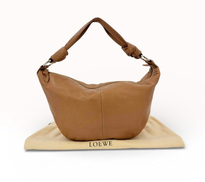Loewe Anagram Sling Hobo Shoulder Bag Brown Leather Perforated Base Authentic