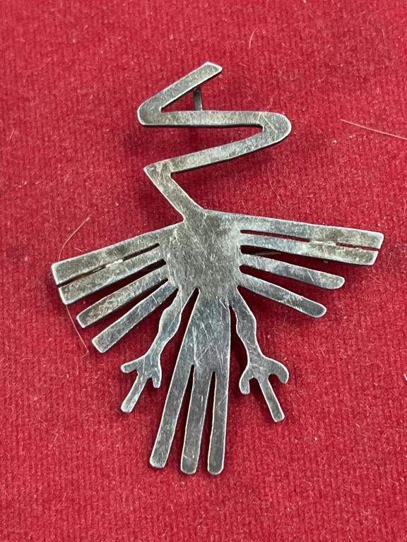 Dellapina 925 Sterling Silver Nazca Line Hummingbird Brooch Pendant Set 17.9g