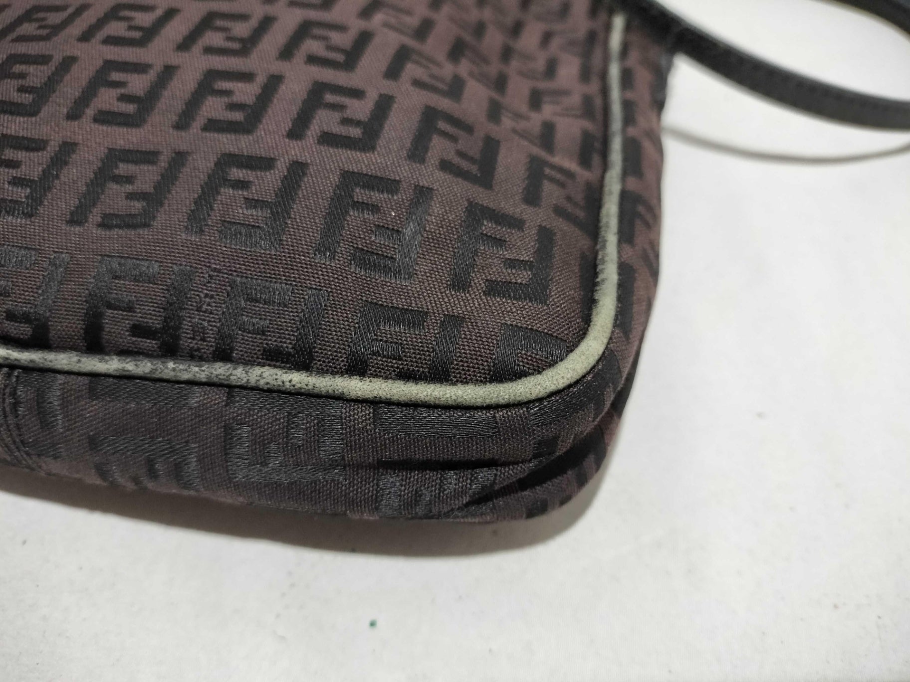 Fendi Zucchino Canvas Crossbody Bag Brown Monogram Silver Hardware Authentic