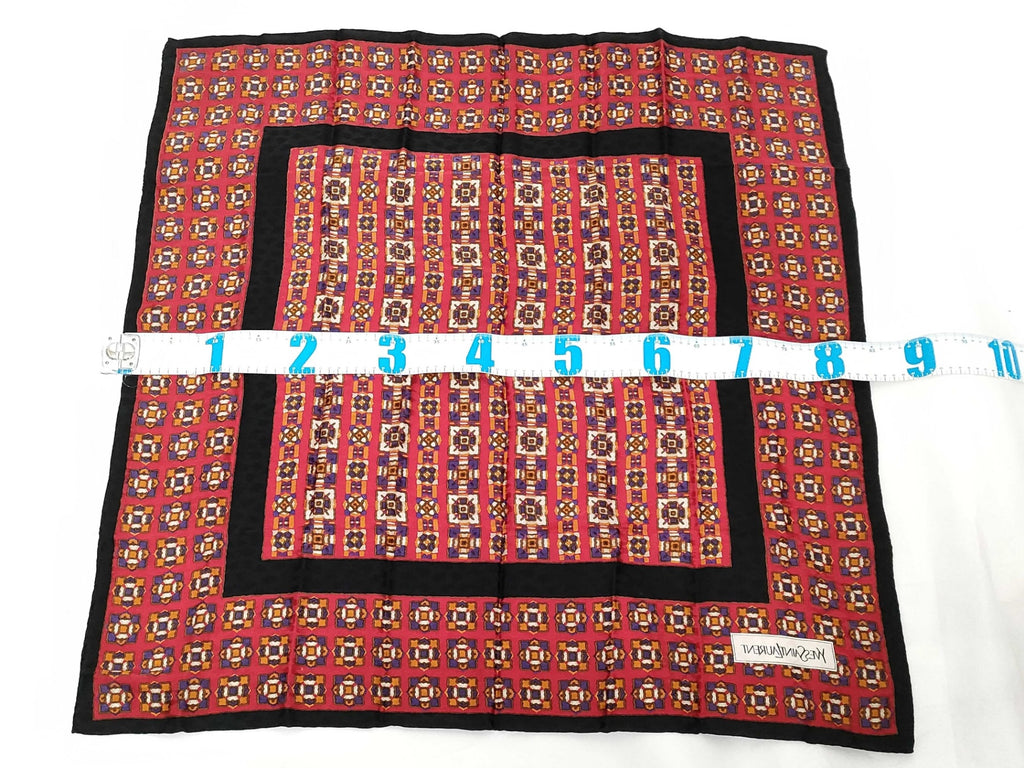 Yves Saint Laurent Silk Scarf Geometric Tile Print Red Black Gold 85cm Vintage