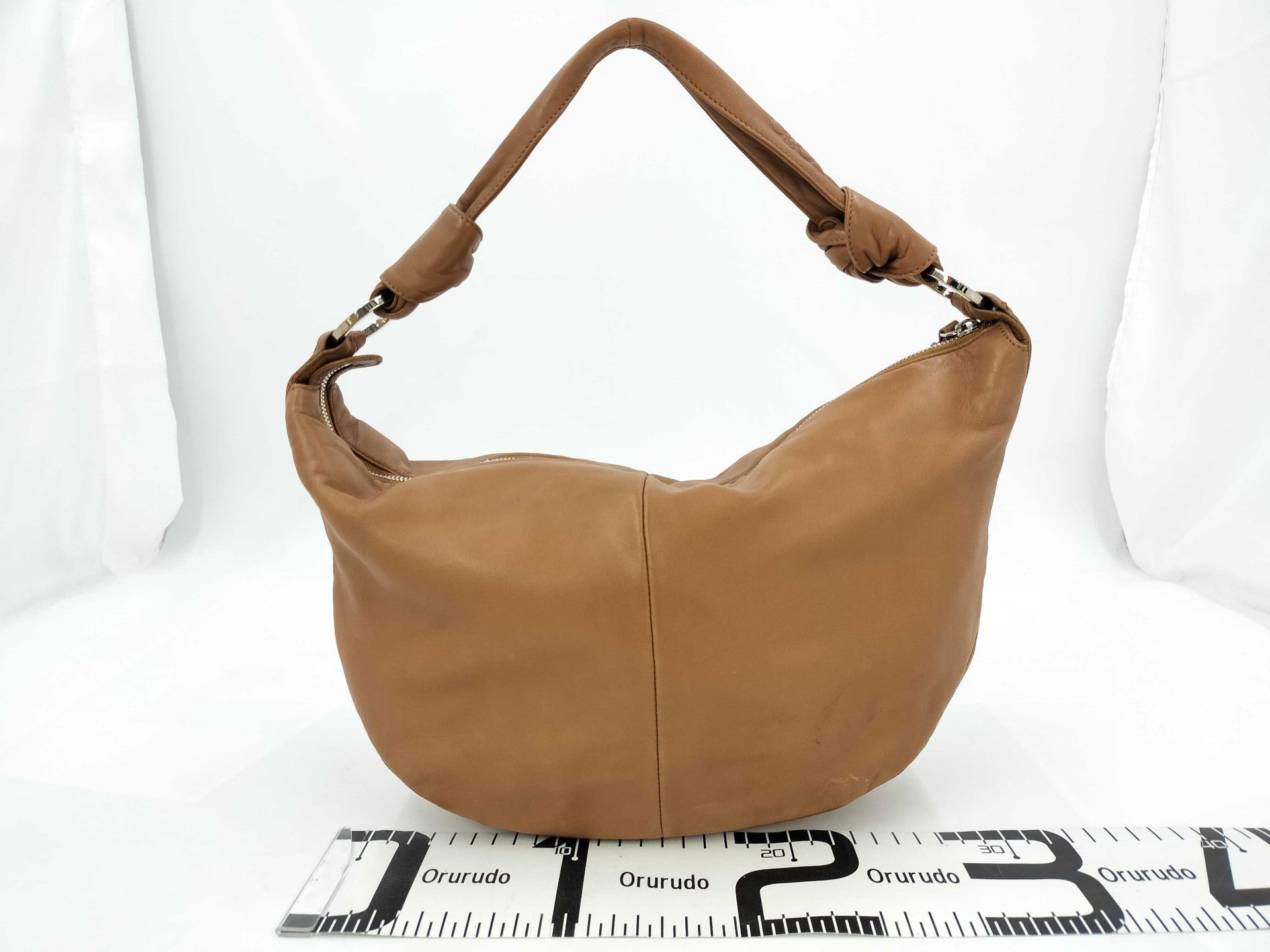 Loewe Anagram Sling Hobo Shoulder Bag Brown Leather Perforated Base Authentic