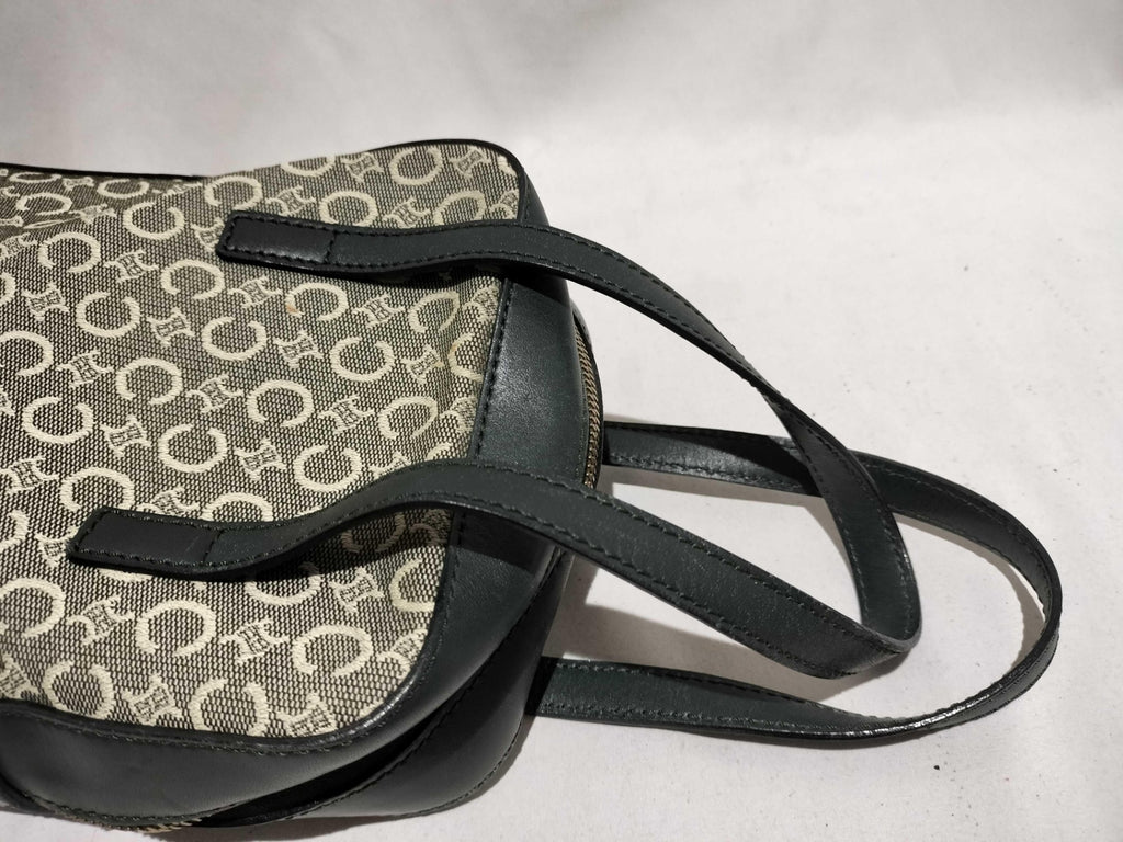 Vintage Celine C Macadam Canvas Handbag Brown Monogram Leather Trim Authentic