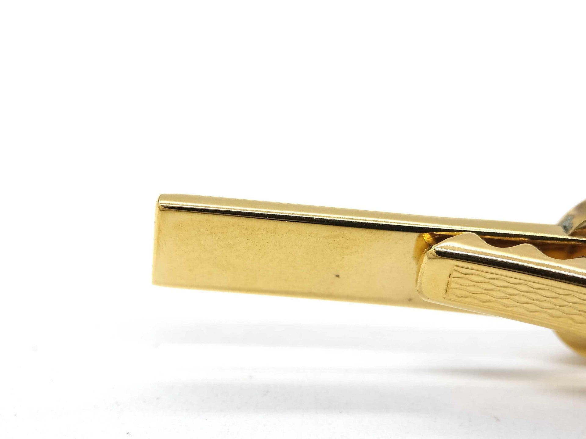 Dunhill Gold Tone Ribbed Tie Bar Black Enamel Logo Medallion Mens Accessory