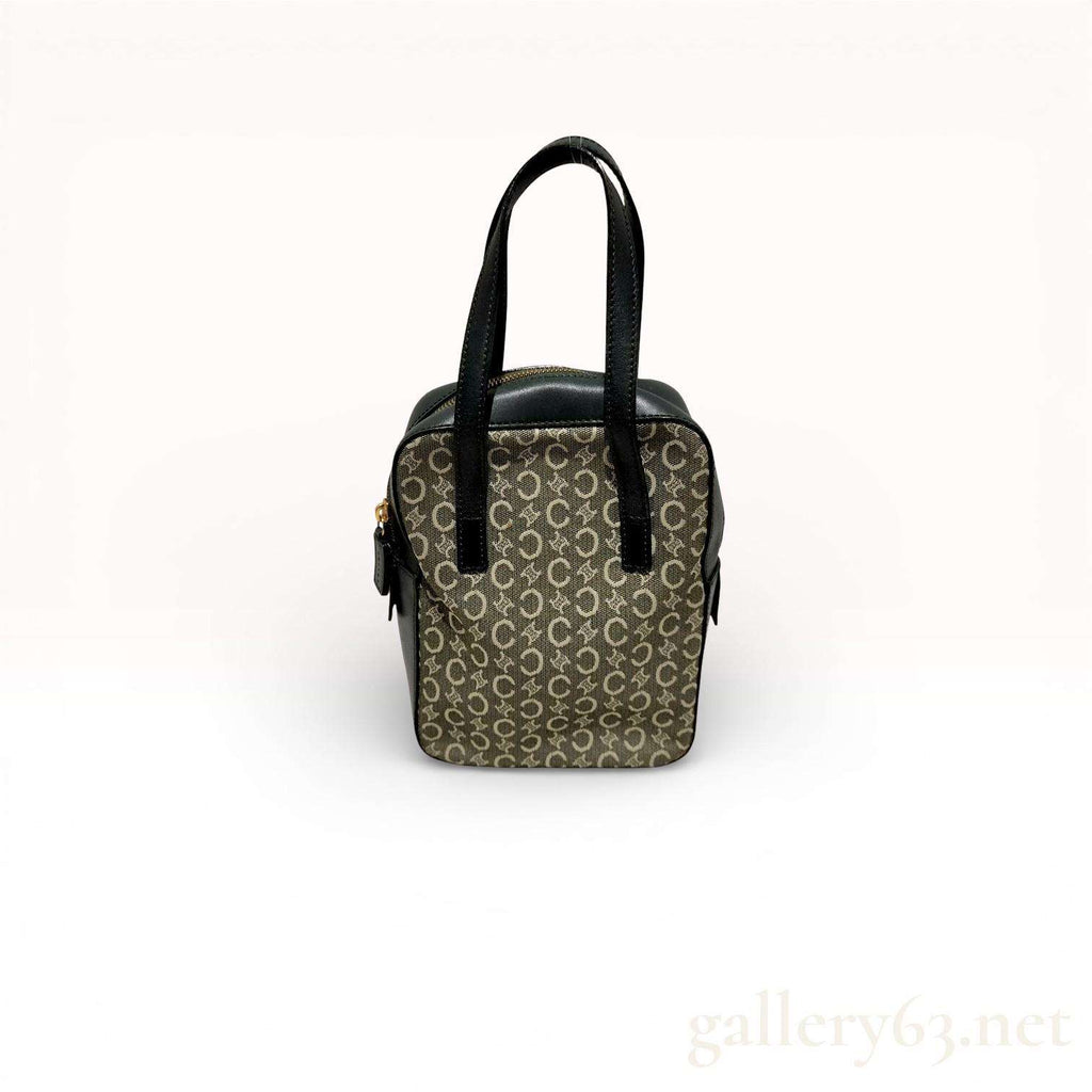 Vintage Celine C Macadam Canvas Handbag Brown Monogram Leather Trim Authentic