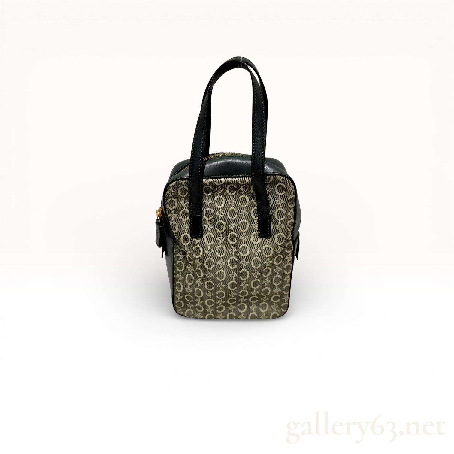 Vintage Celine C Macadam Canvas Handbag Brown Monogram Leather Trim Authentic