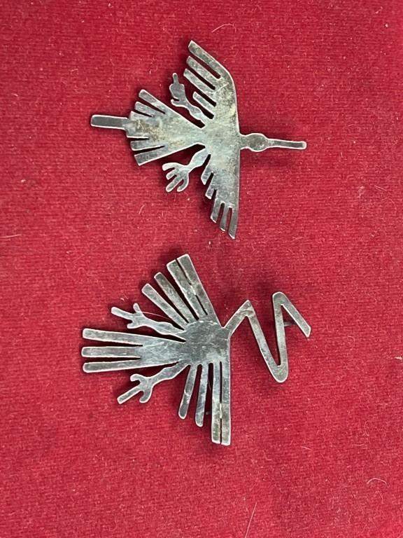Dellapina 925 Sterling Silver Nazca Line Hummingbird Brooch Pendant Set 17.9g
