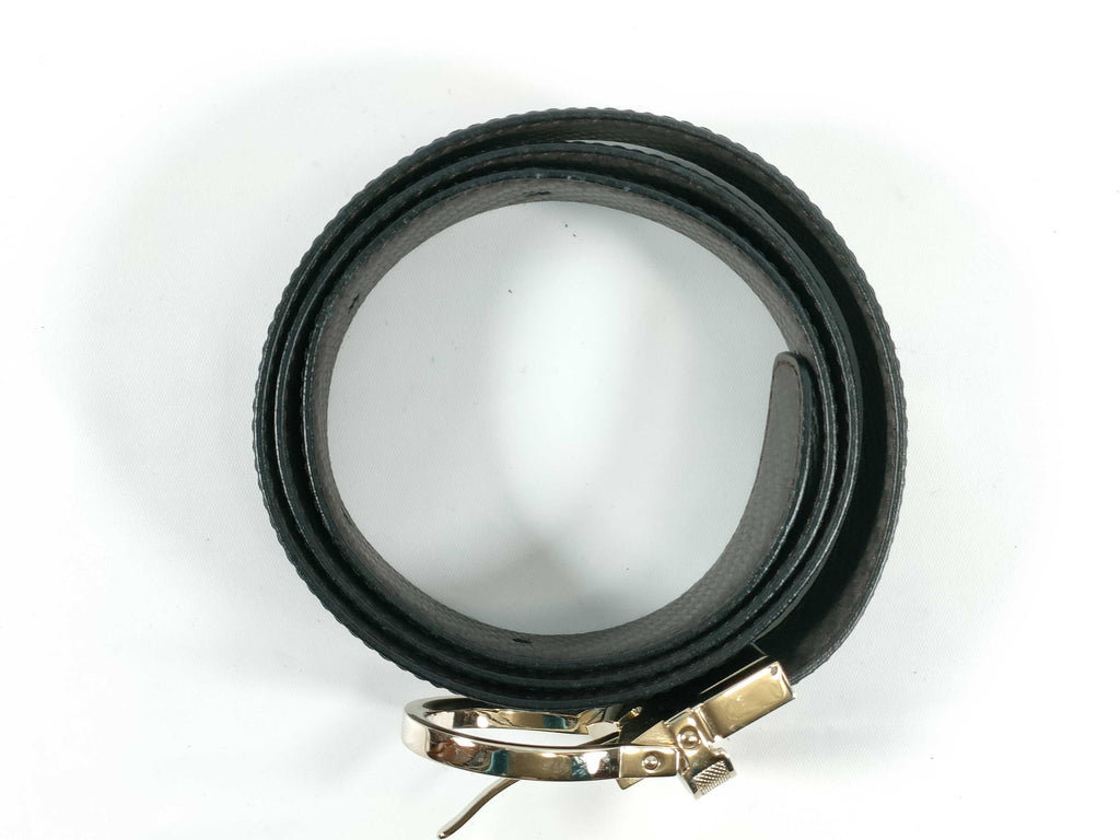 Dunhill Reversible Black Leather Belt Gold Tone Logo Buckle Textured Chassis Japan