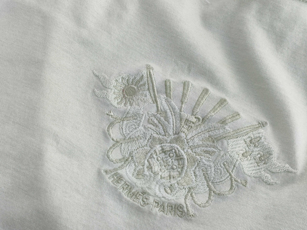 Hermes Vintage Pale Green Cotton T-Shirt Embroidered Crest Men M Women L 20" P2P