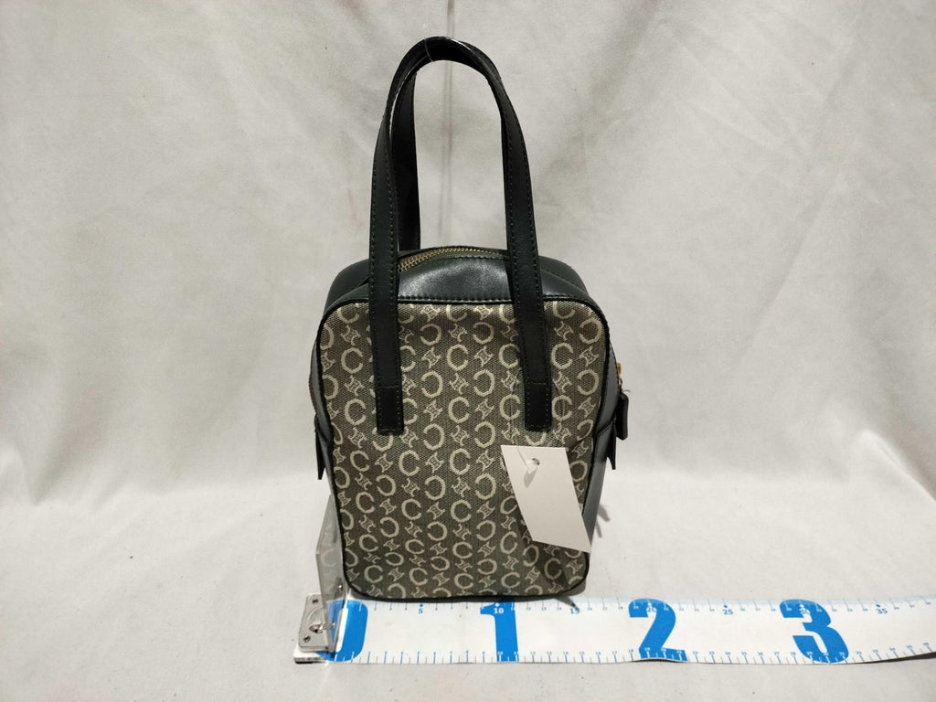 Vintage Celine C Macadam Canvas Handbag Brown Monogram Leather Trim Authentic