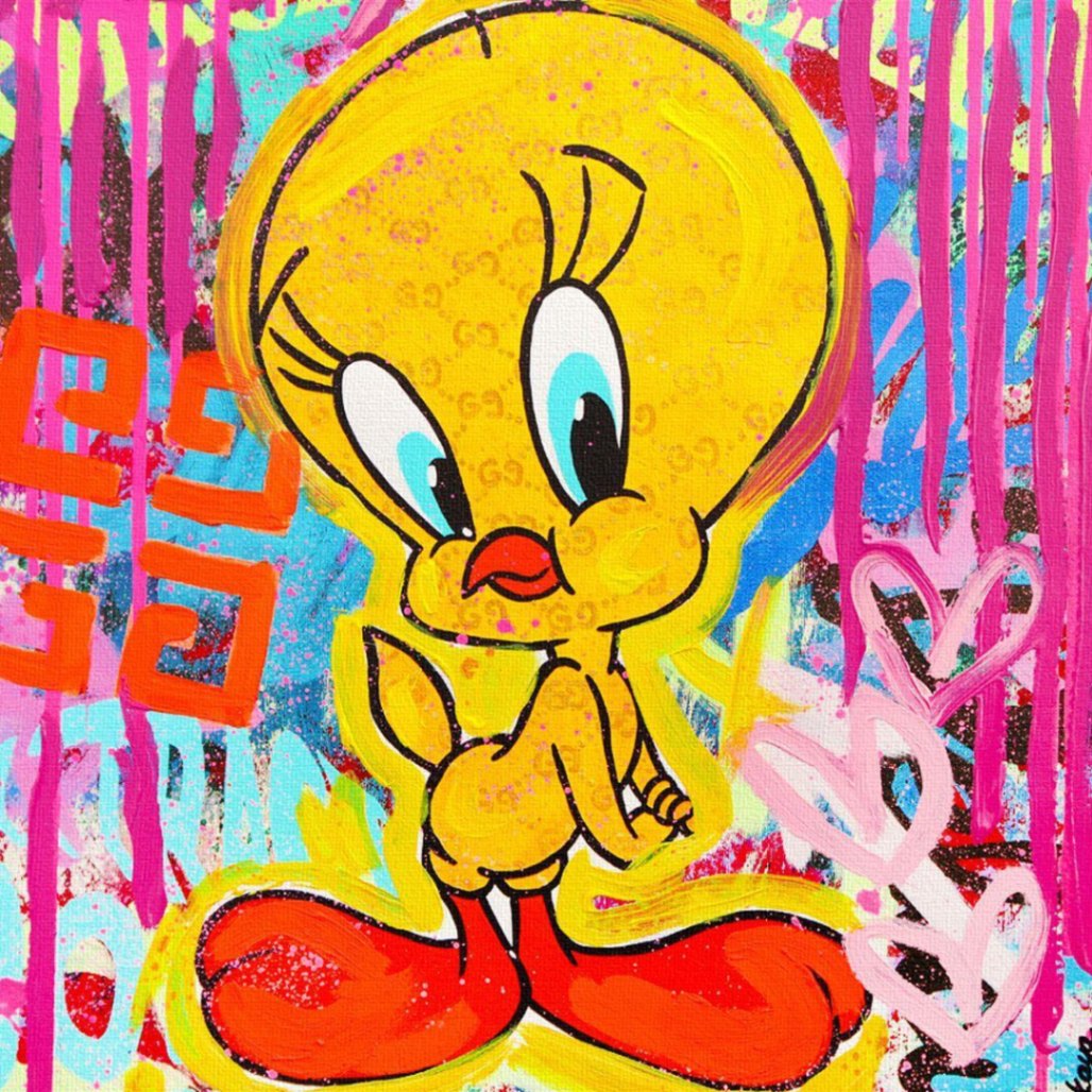 Nastya Rovenskaya Original Mixed Media "Tweety the Untamed" Signed 24x20 COA