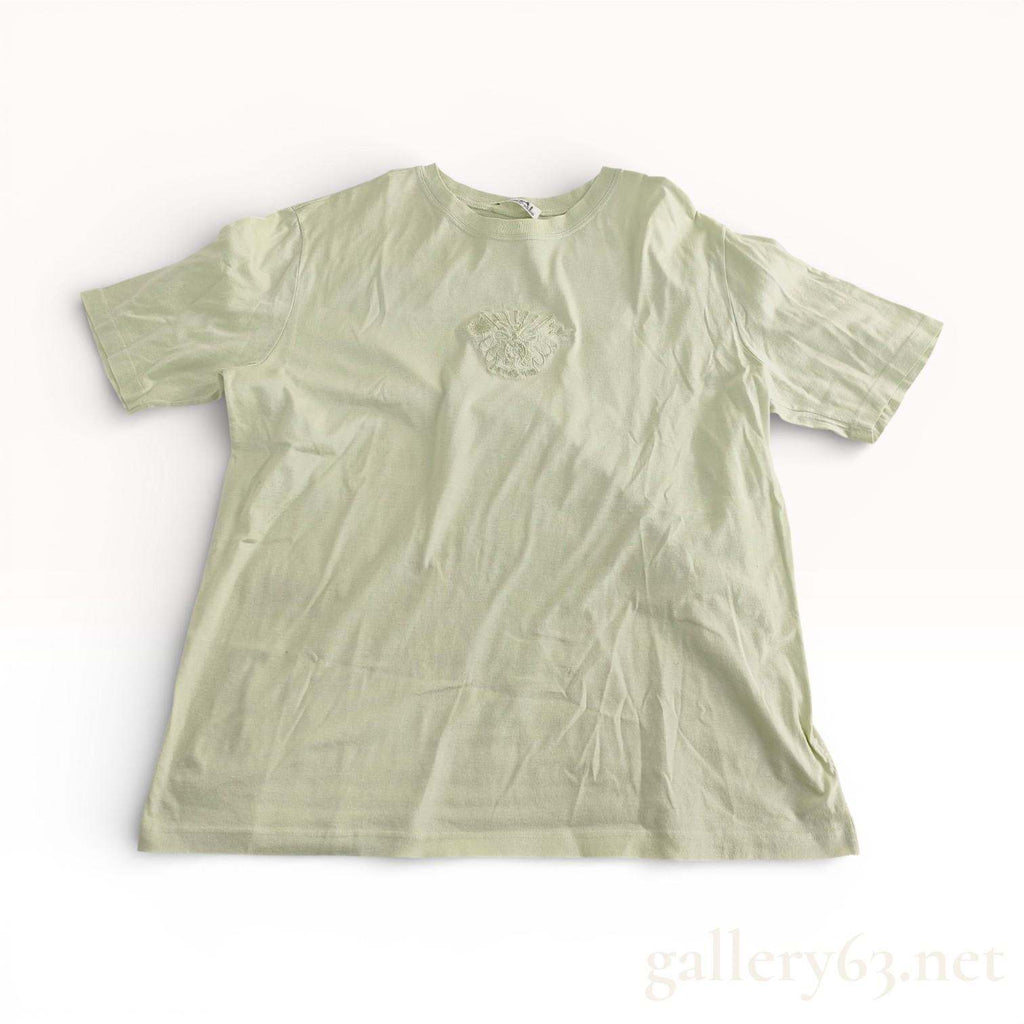 Hermes Vintage Pale Green Cotton T-Shirt Embroidered Crest Men M Women L 20" P2P