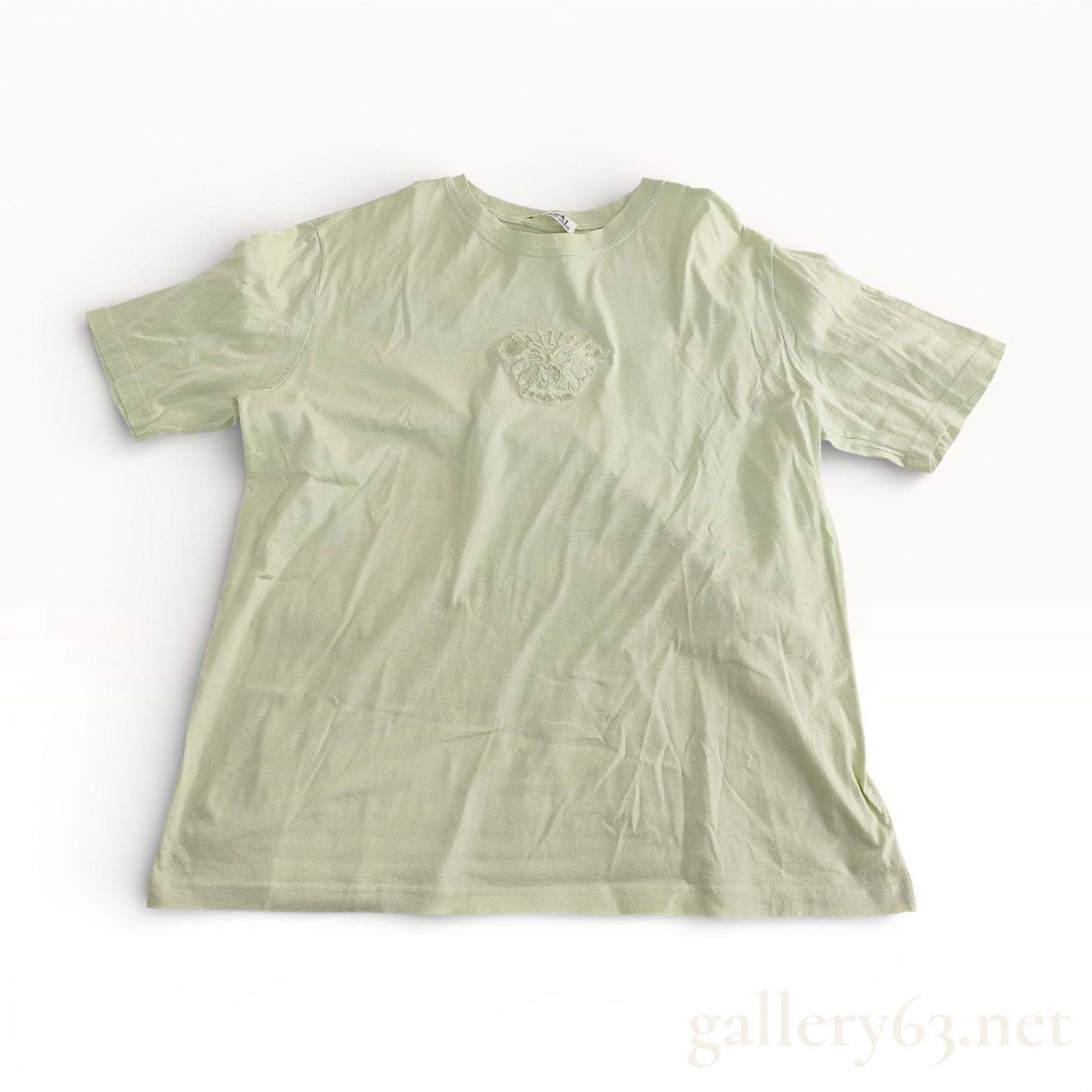 Hermes Vintage Pale Green Cotton T-Shirt Embroidered Crest Men M Women L 20" P2P