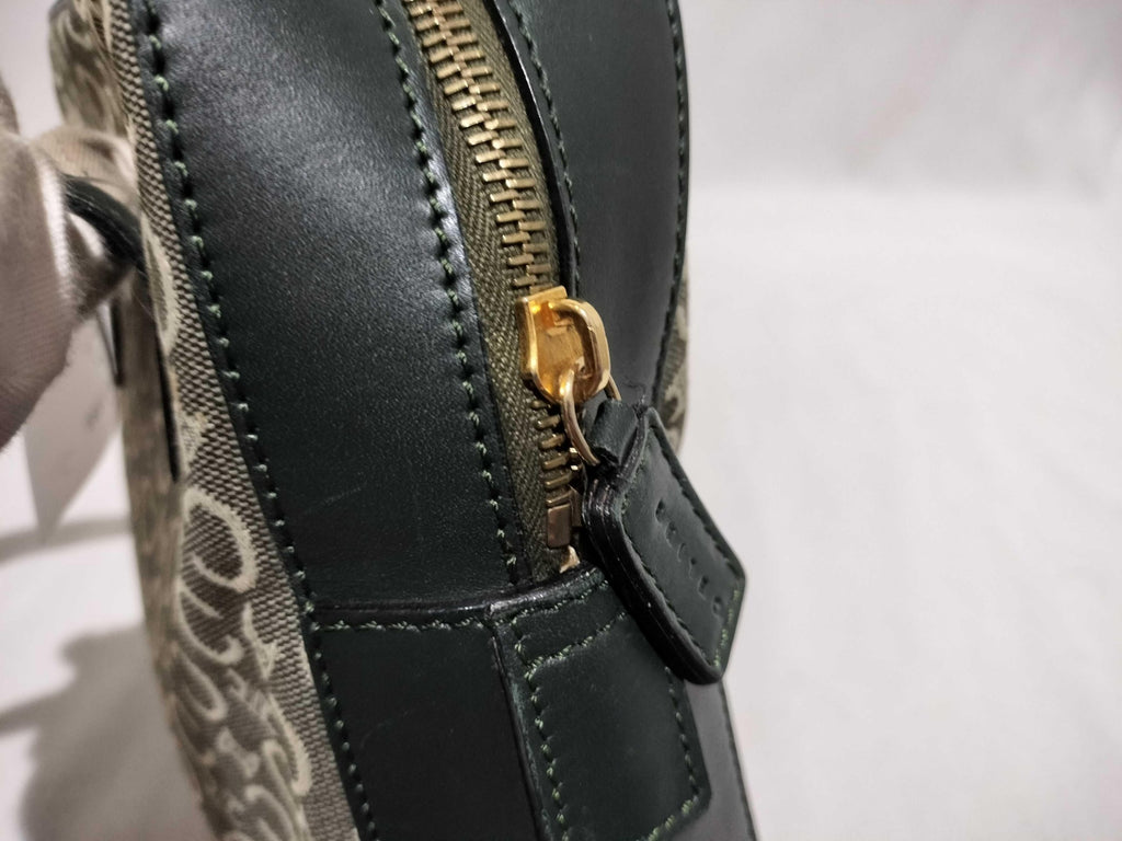 Vintage Celine C Macadam Canvas Handbag Brown Monogram Leather Trim Authentic