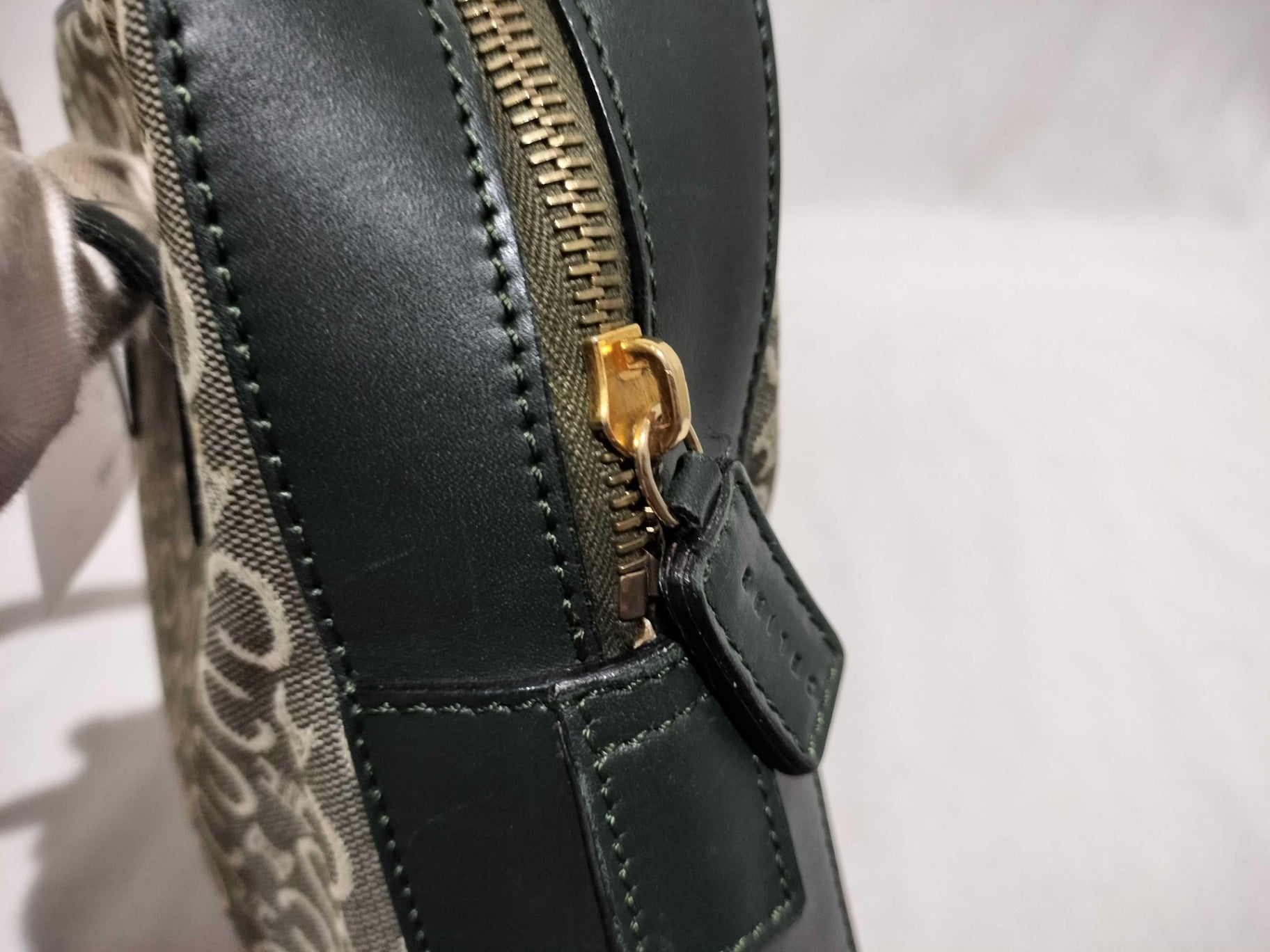 Vintage Celine C Macadam Canvas Handbag Brown Monogram Leather Trim Authentic