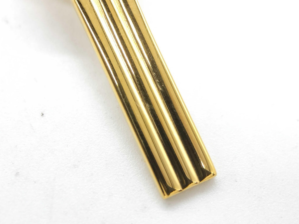 Dunhill Gold Tone Ribbed Tie Bar Black Enamel Logo Medallion Mens Accessory