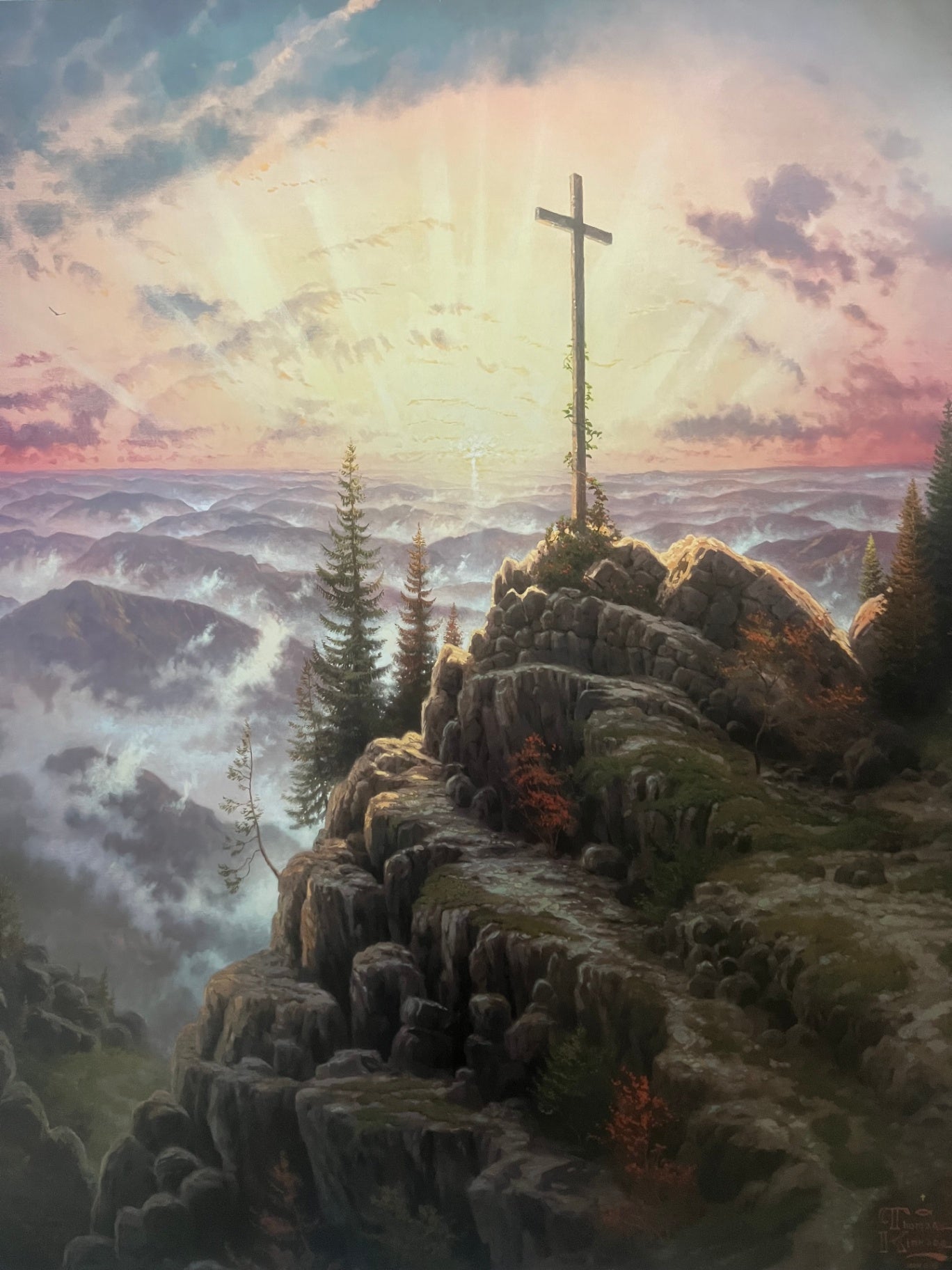 Thomas Kinkade Sunrise 40x32 GP 593/700 DNA Matrix Signature Paper Lithograph COA