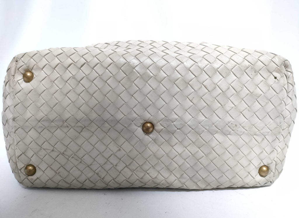 Bottega Veneta Intrecciato Woven Leather Satchel Top Handle Bag Brown One Size