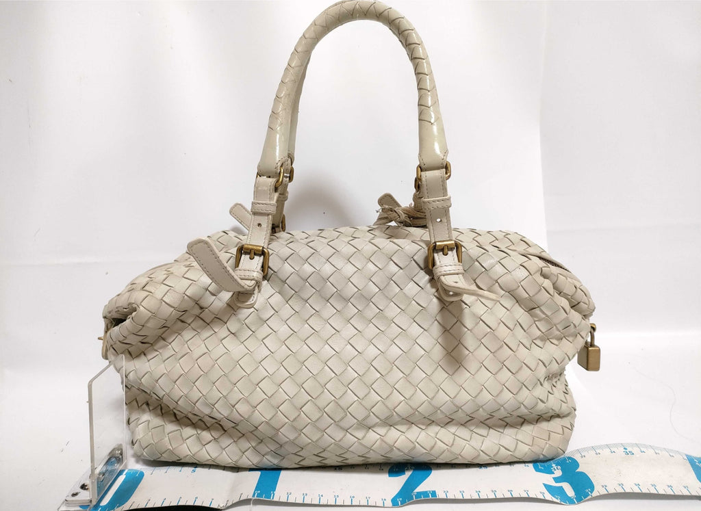 Bottega Veneta Intrecciato Woven Leather Satchel Top Handle Bag Brown One Size