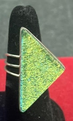 Barbie Koncher Sterling Silver Triangle Dichroic Glass Statement Ring Adjustable