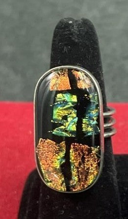 Barbie Koncher Sterling Silver Dichroic Art Glass Statement Ring Adjustable
