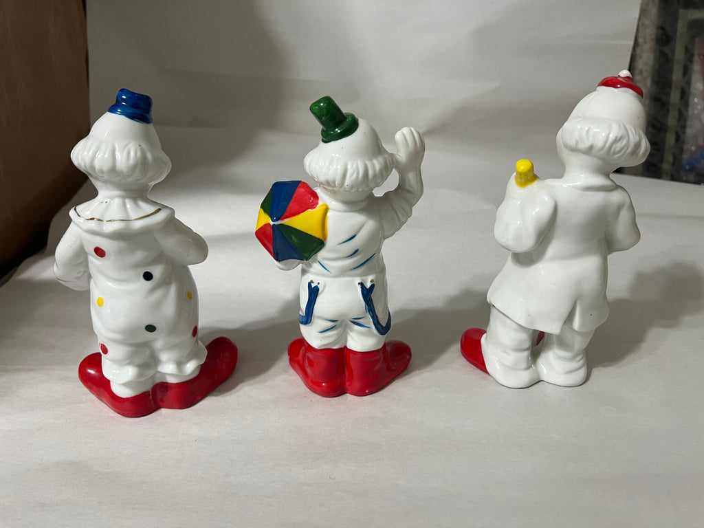 Lot of 3 Vintage UCGC Taiwan Porcelain Clown Figurines Hand Painted Gold Trim