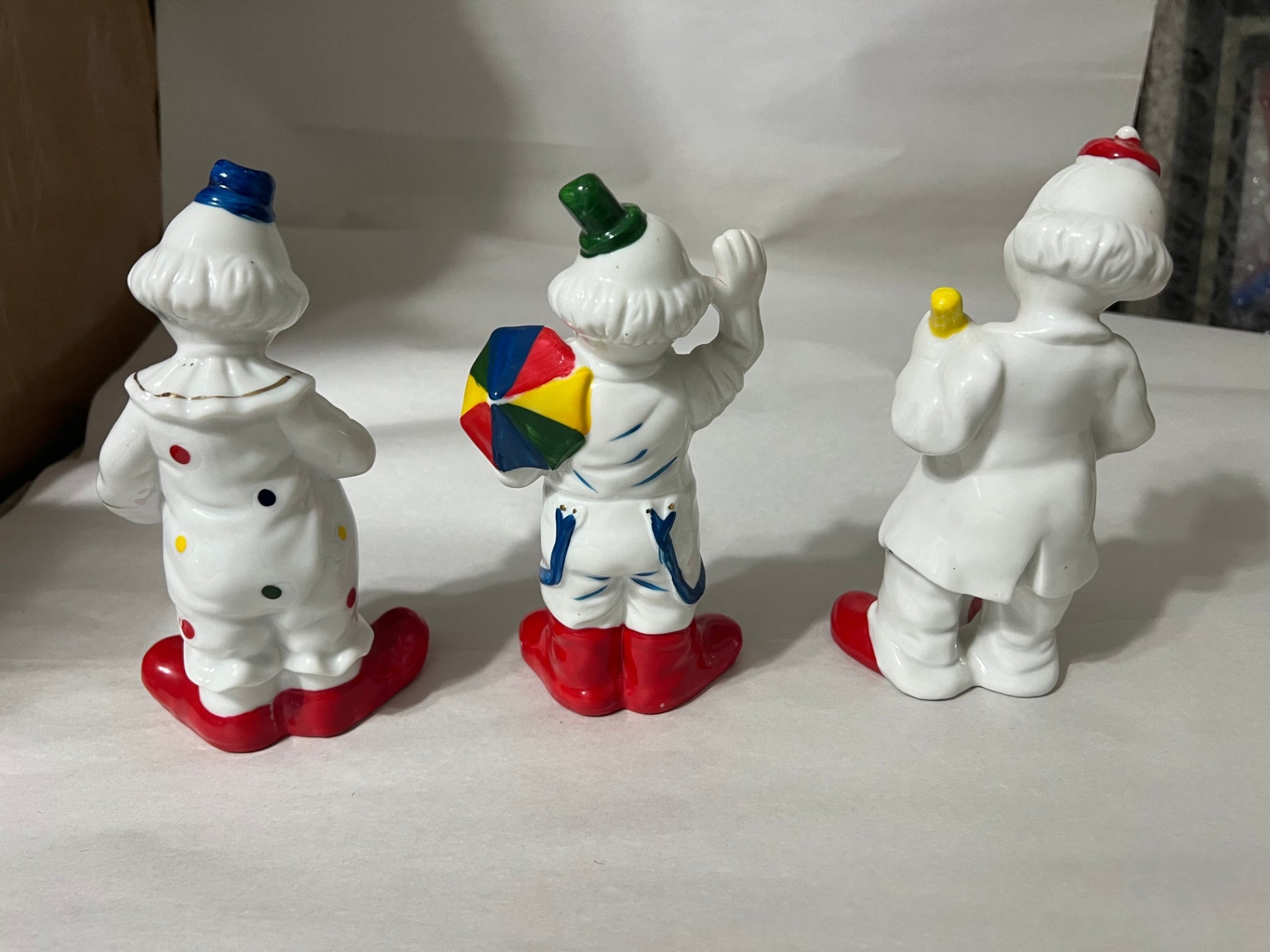 Lot of 3 Vintage UCGC Taiwan Porcelain Clown Figurines Hand Painted Gold Trim