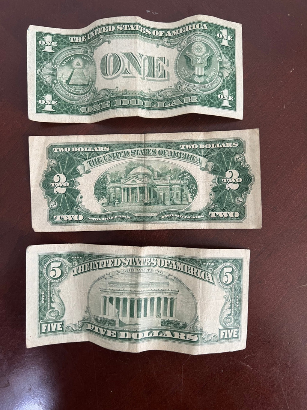 Vintage US Currency Lot $5 Red Seal 1963, $2 Red Seal 1953A, $1 Blue Seal 1935E