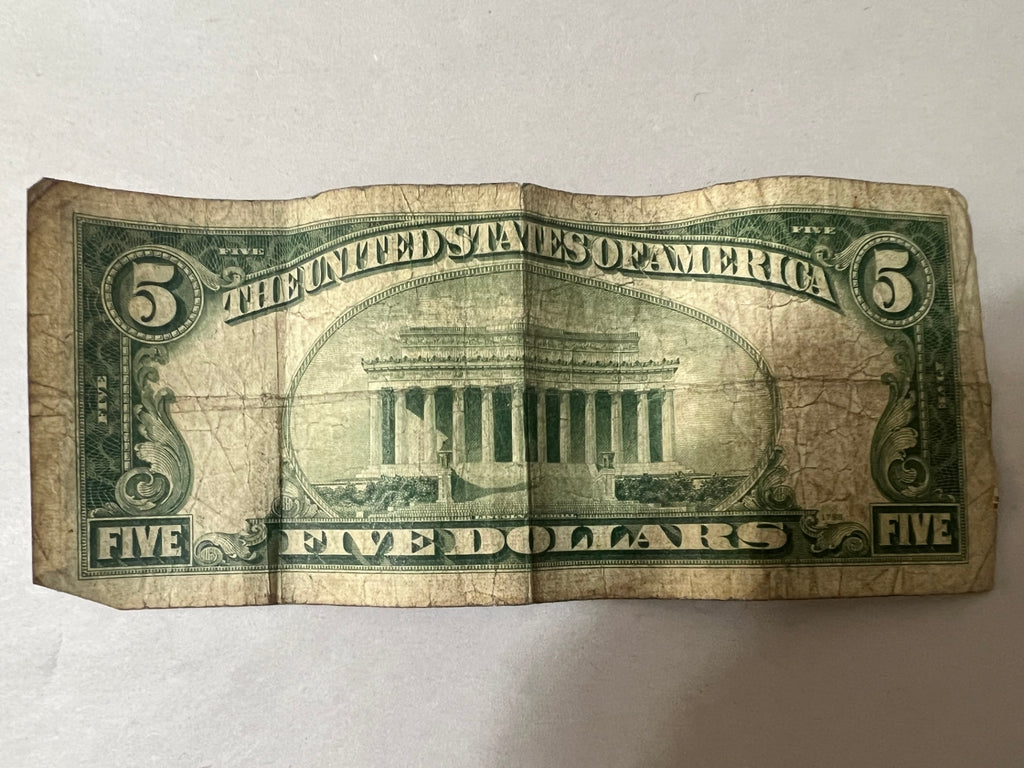 intage US Red Seal Note Lot $5 1928F & $2 1928D plus $1 Silver Cert 1957B
