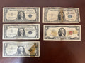 Vintage US Currency Lot 4 Silver Certificates & 1 Red Seal Two Dollar Note