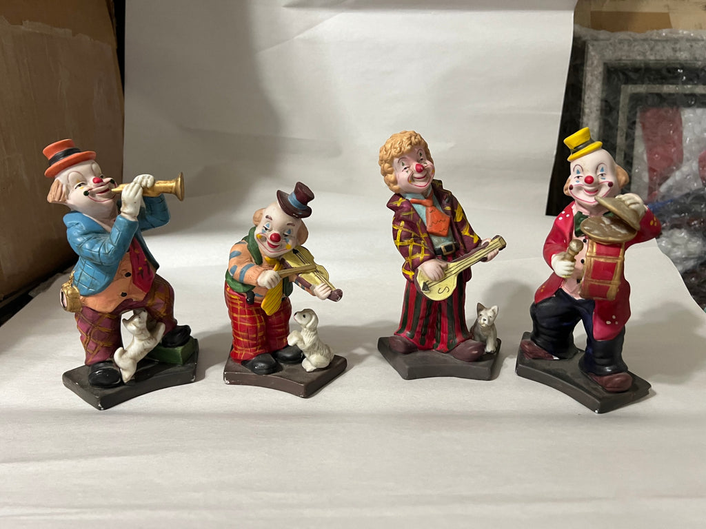 Lot of 4 Vintage Porcelain Musical Clown Figurines Circus Band Orchestra Kitsch