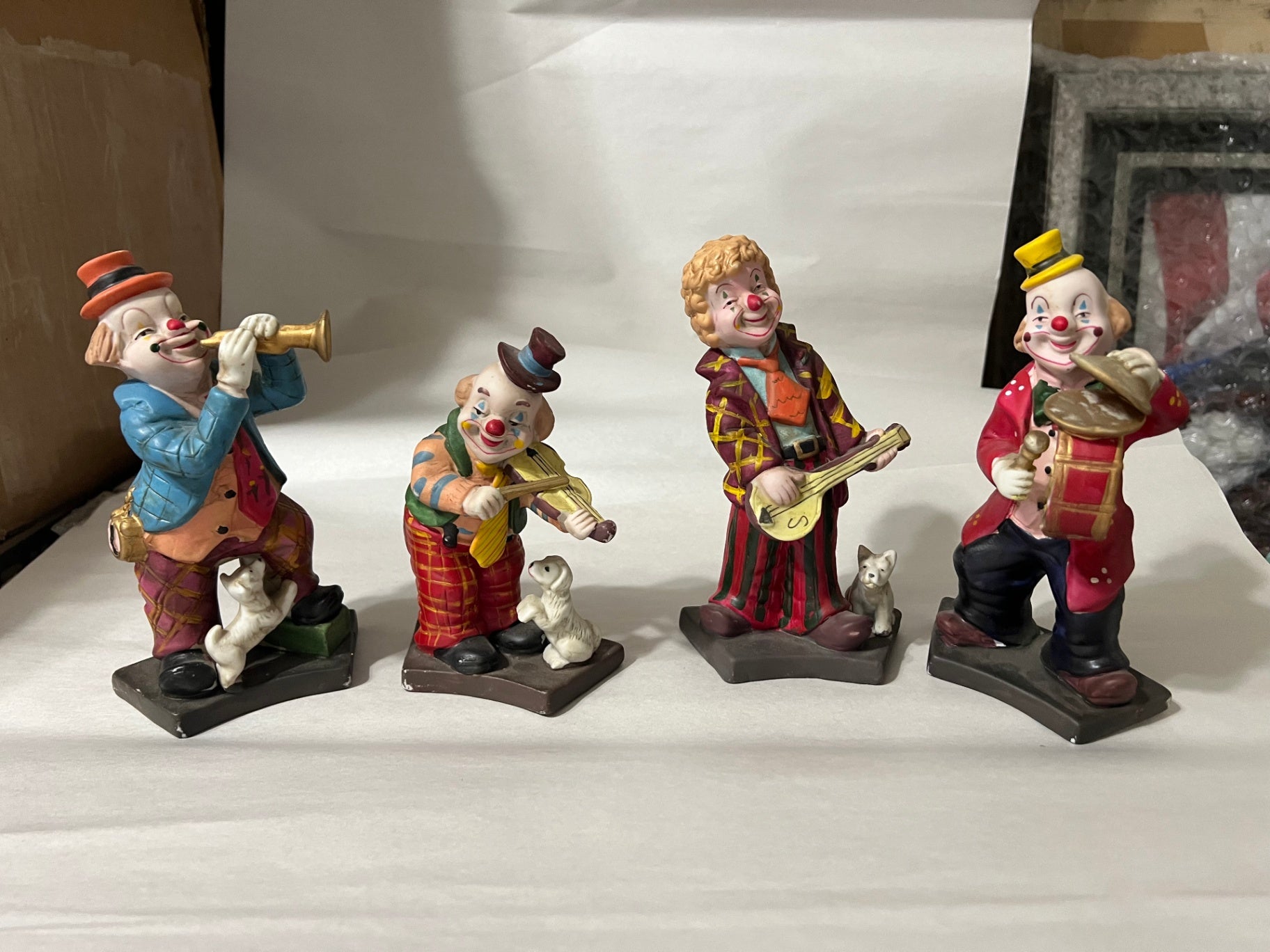 Lot of 4 Vintage Porcelain Musical Clown Figurines Circus Band Orchestra Kitsch