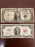 Vintage US Currency Lot $2 Red Seal 1953A and $1 Silver Certificate 1935E