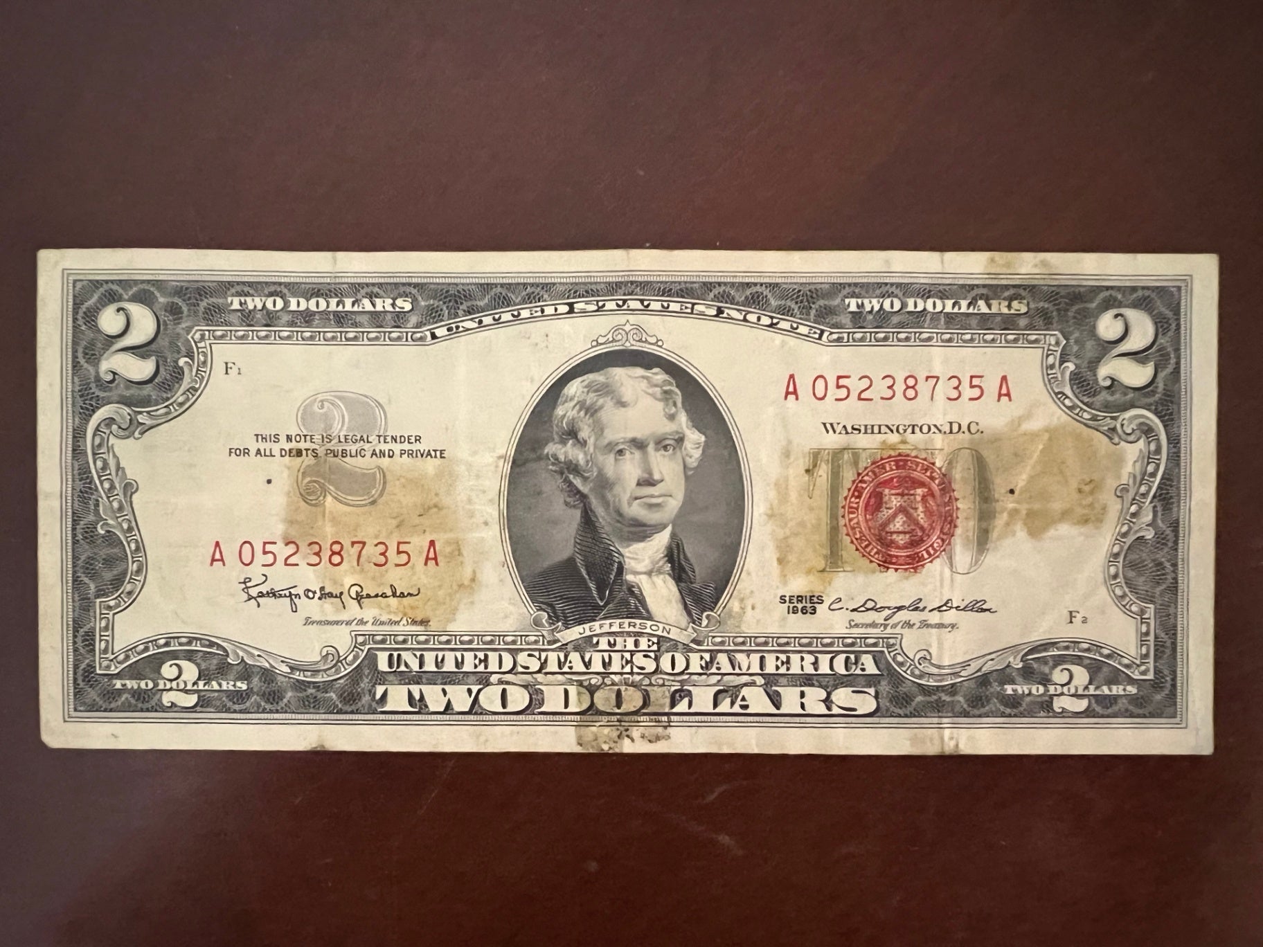 Vintage US Currency Lot 4 Silver Certificates & 1 Red Seal Two Dollar Note