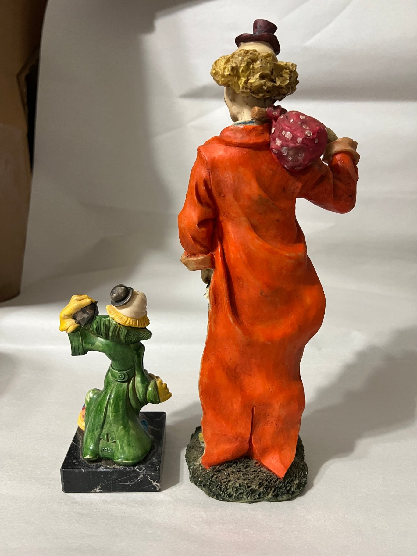 2 Vintage Resin Clown Figures 11" Hobo 6" Italian
