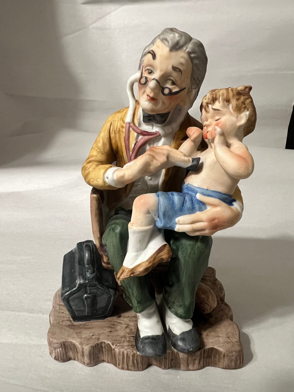Vintage Geo Z Lefton Country Doctor and Child Figurine Hand Painted Porcelain