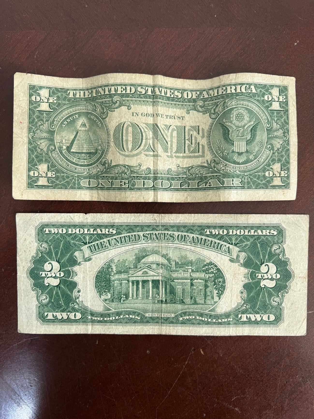 Vintage US Currency Lot $2 Red Seal 1953A and $1 Silver Certificate 1957