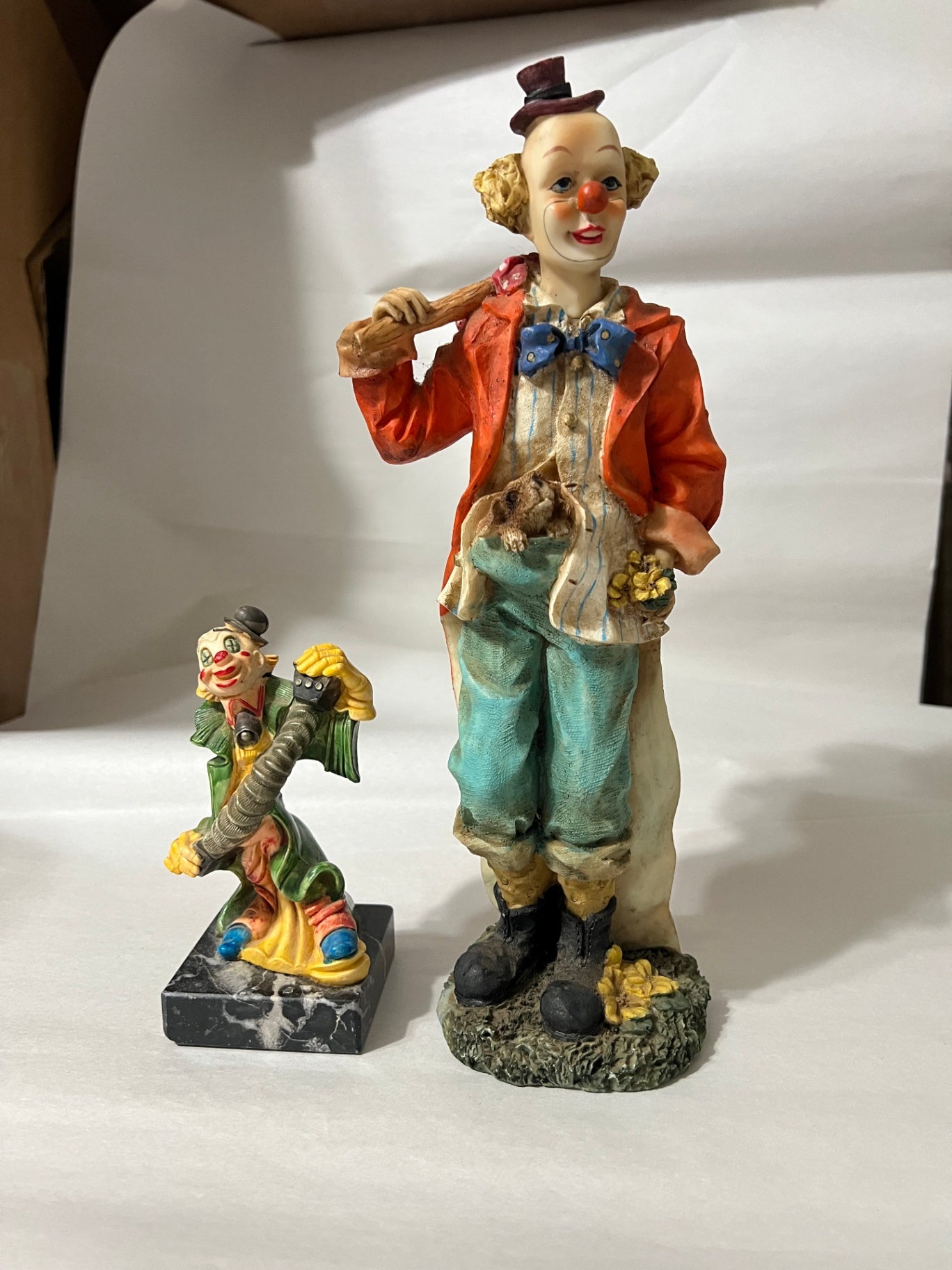 2 Vintage Resin Clown Figures 11" Hobo 6" Italian