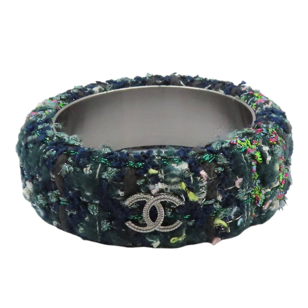 Chanel Coco Mark Wide Tweed Bangle Bracelet