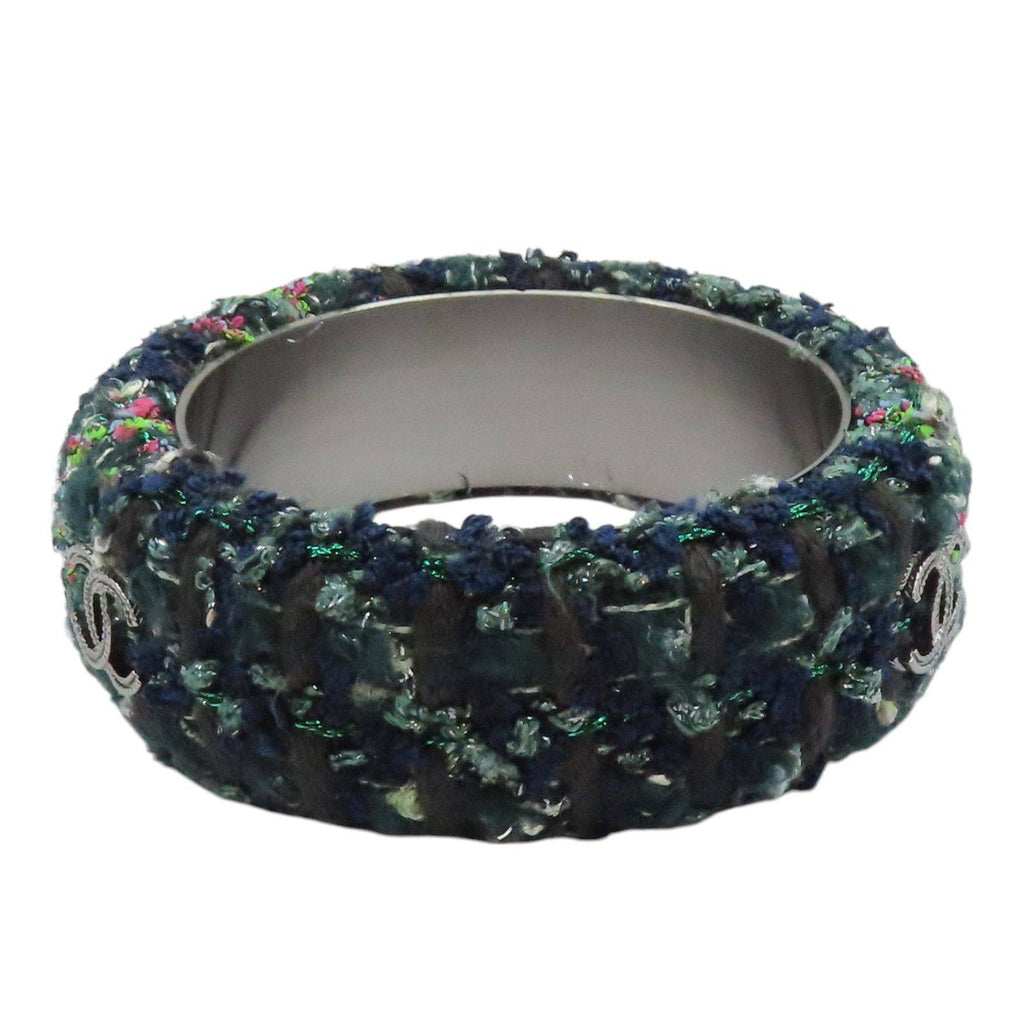 Chanel Coco Mark Wide Tweed Bangle Bracelet