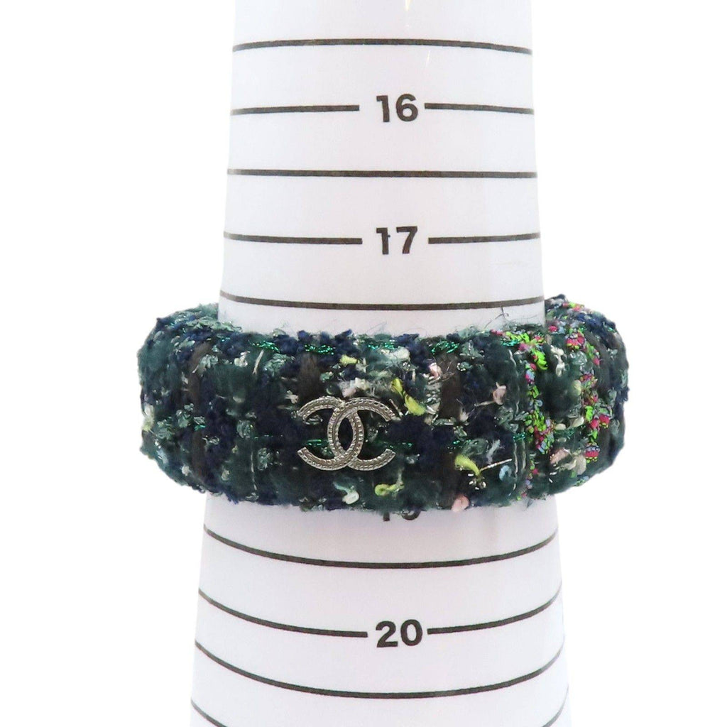 Chanel Coco Mark Wide Tweed Bangle Bracelet