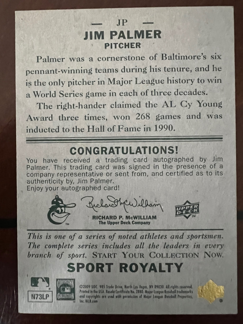 2009 UD Goudey Jim Palmer Auto #212 Sports Royalty