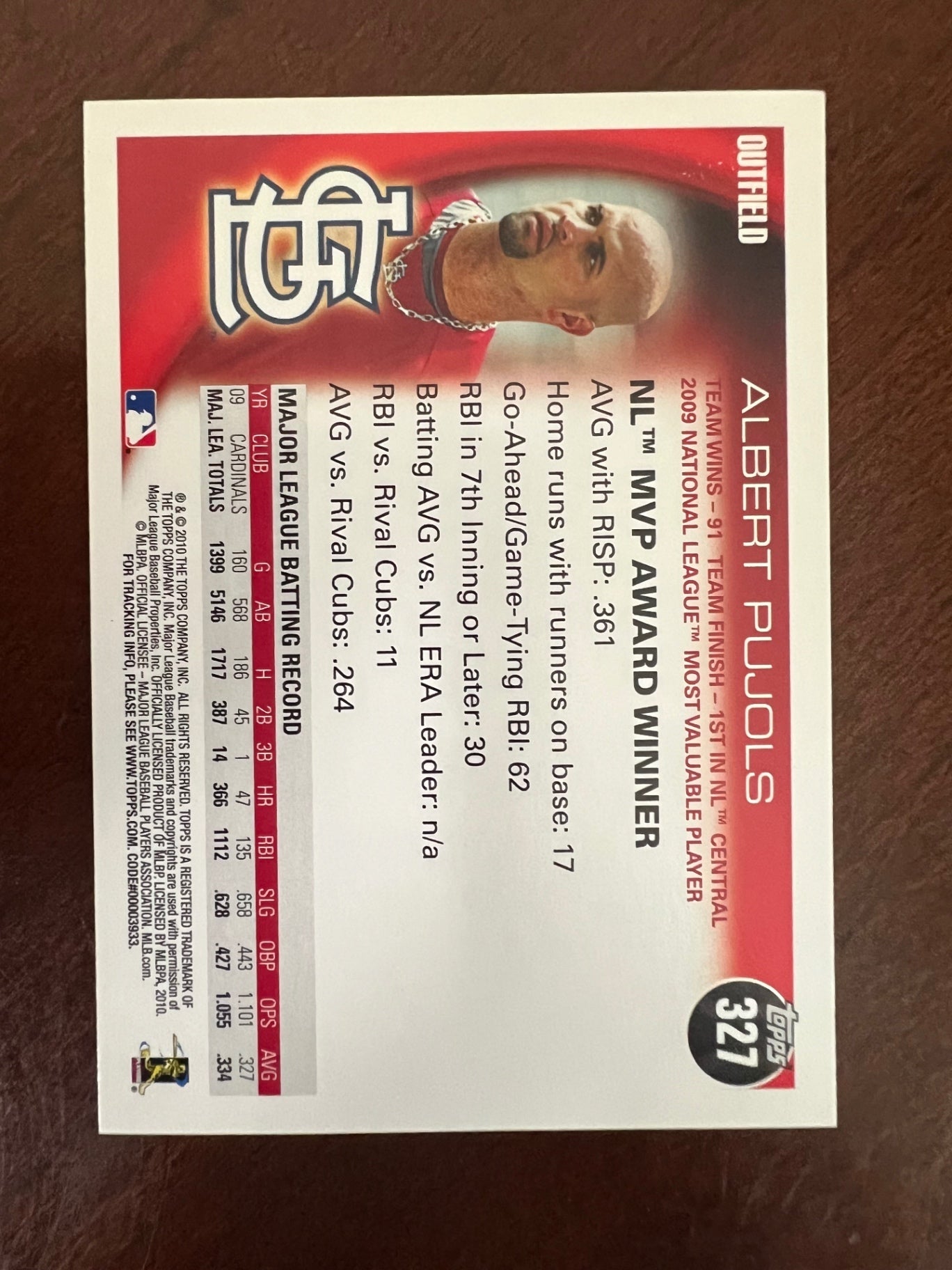 2010 Topps Albert Pujols #327